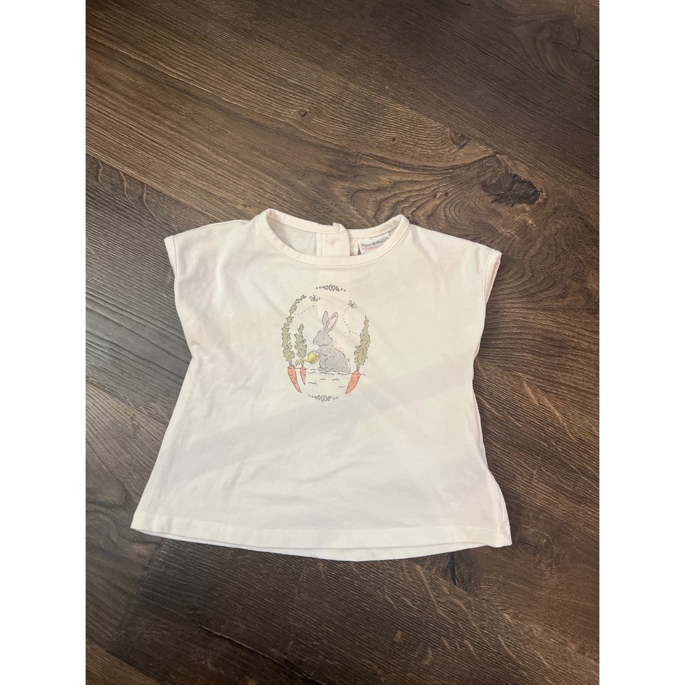 Piper & Posie Baby Girls Cream Bunny‎ Rabbit Graphic T-Shirt Size 6-9 Months